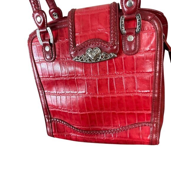 Marc Chantal Croc Embossed Leather Handbag With Heart Accent Hardware - Picture 9 of 10